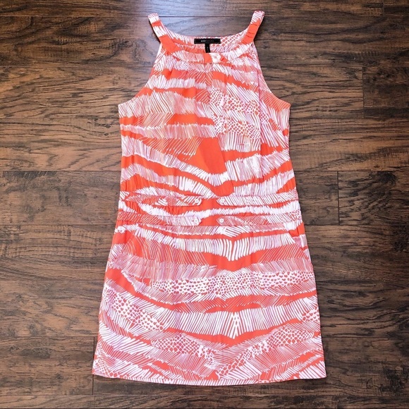BCBGMaxAzria • orange white sundress drop waist halter neck tribal print summer - Picture 2 of 13